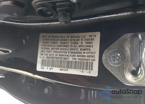 2015 Honda Civic Lx из США, поврежденный, VIN 19XFB2F5XFE014071